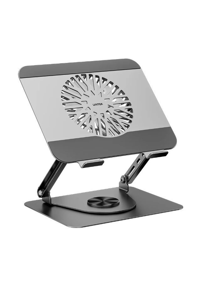 UNITEK Adjustable Laptop Stand with Detachable Cooling Fan, 360° Rotating Ergonomic Aluminum Stand, Height Adjustable, Heavy-Duty Support - Image 2